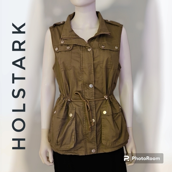 HOLSTARK Olive Military Safari Utility Cinch Waist Vest - Picture 1 of 12